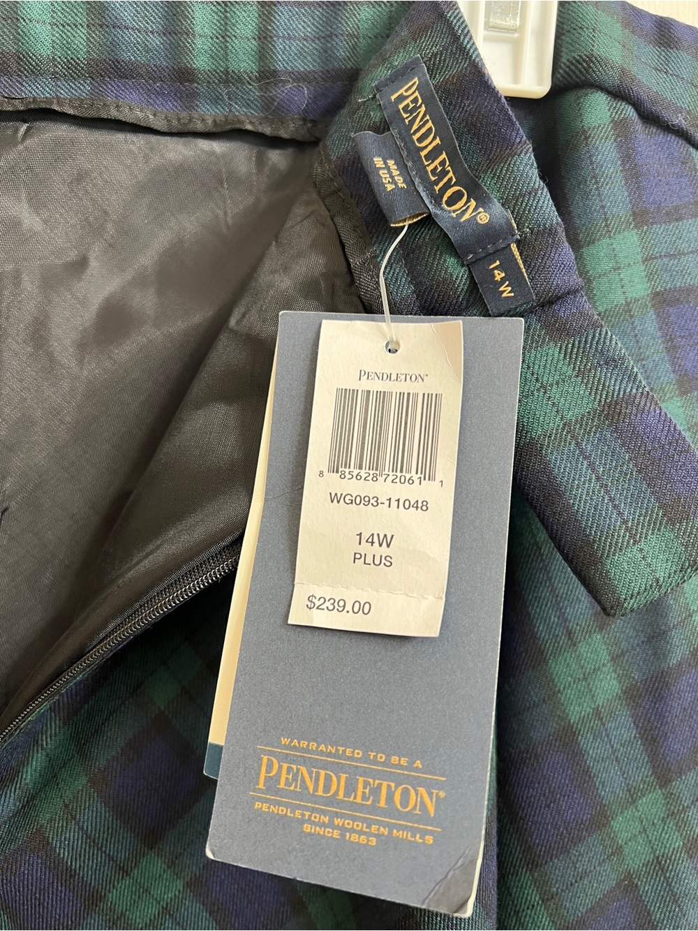 Pendleton Vintage 100% Virgin Wool Navy and Green Plaid A-Line Midi Skirt 14W - Picture 5 of 10